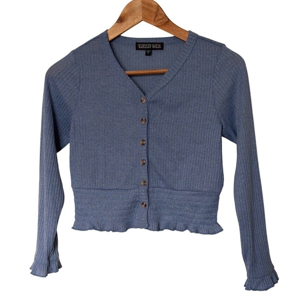 Trixxi Girl Cardigan Girls Large T58281MFDI Blue Ribbed Ruffle EUC